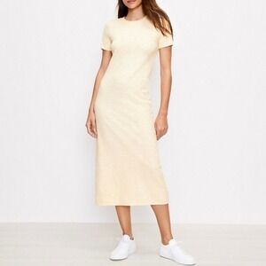 Lou & Grey Pale Butter Yellow 100% Cotton Short Sleeve Midi T-Shirt Dress Size S